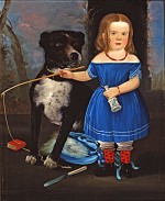 Child in Blue With Dog
